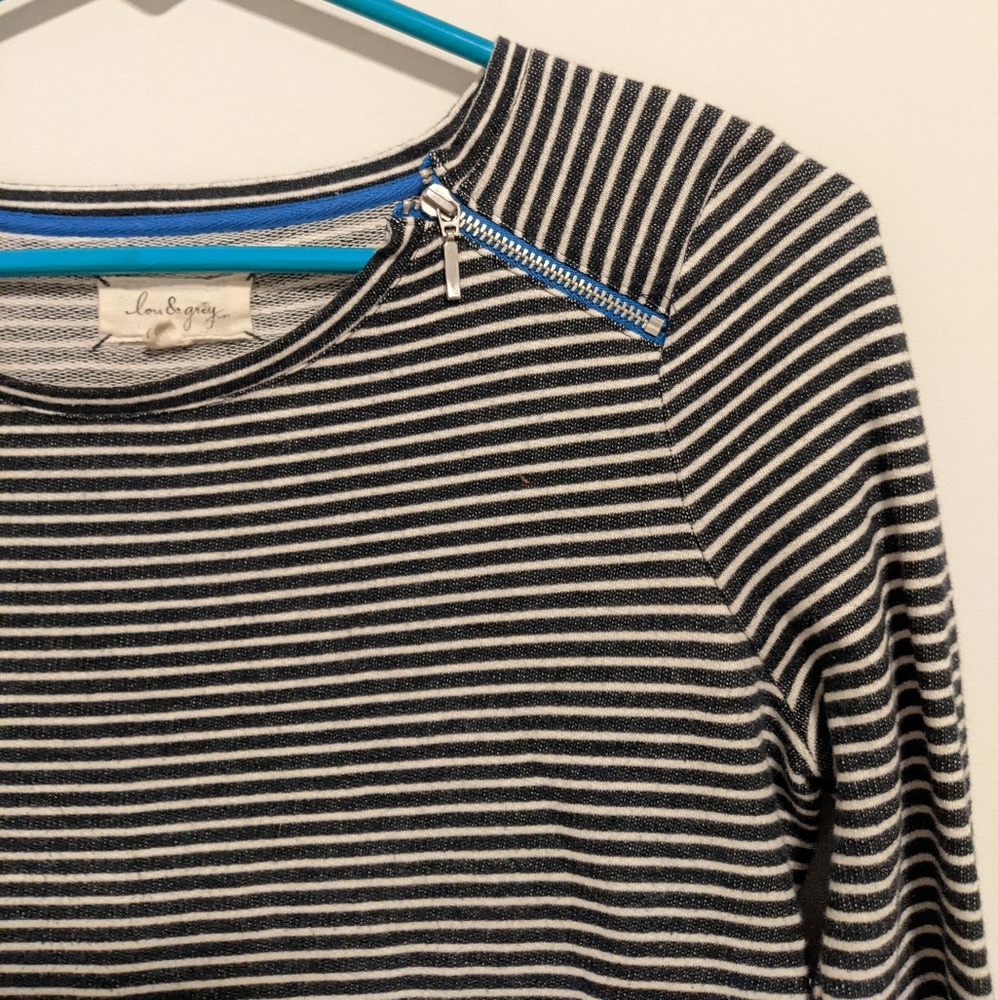 Lou & Grey Loft navy and white stripe sweater dress XSP - Picture 2 of 8